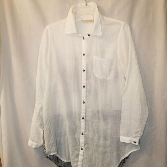 Soft Surrounding Boho Top Tunic Womens Small White Artsy Floral Long Sleeve - Picture 1 of 9